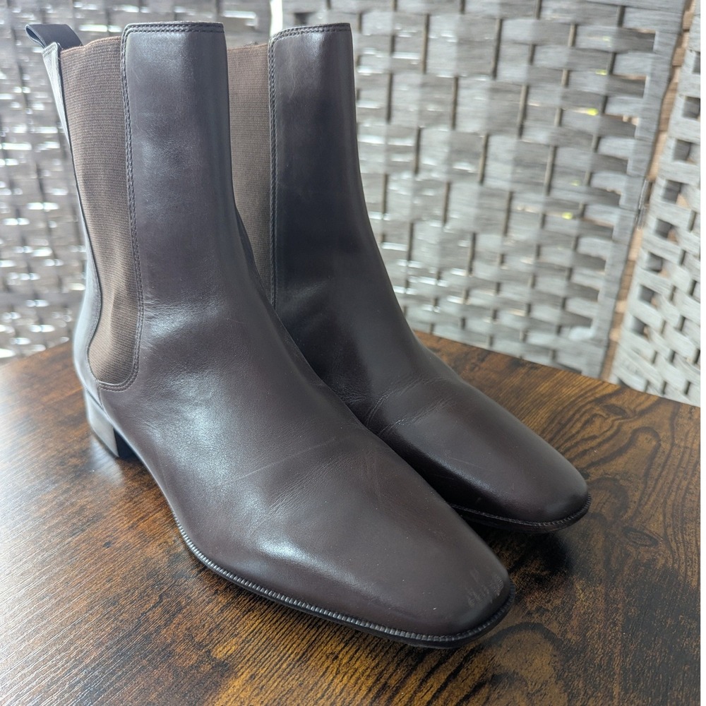 Talbots Chelsea Boots Chocolate Brown Leather Square Toe Block Heel Sz 8.5 B